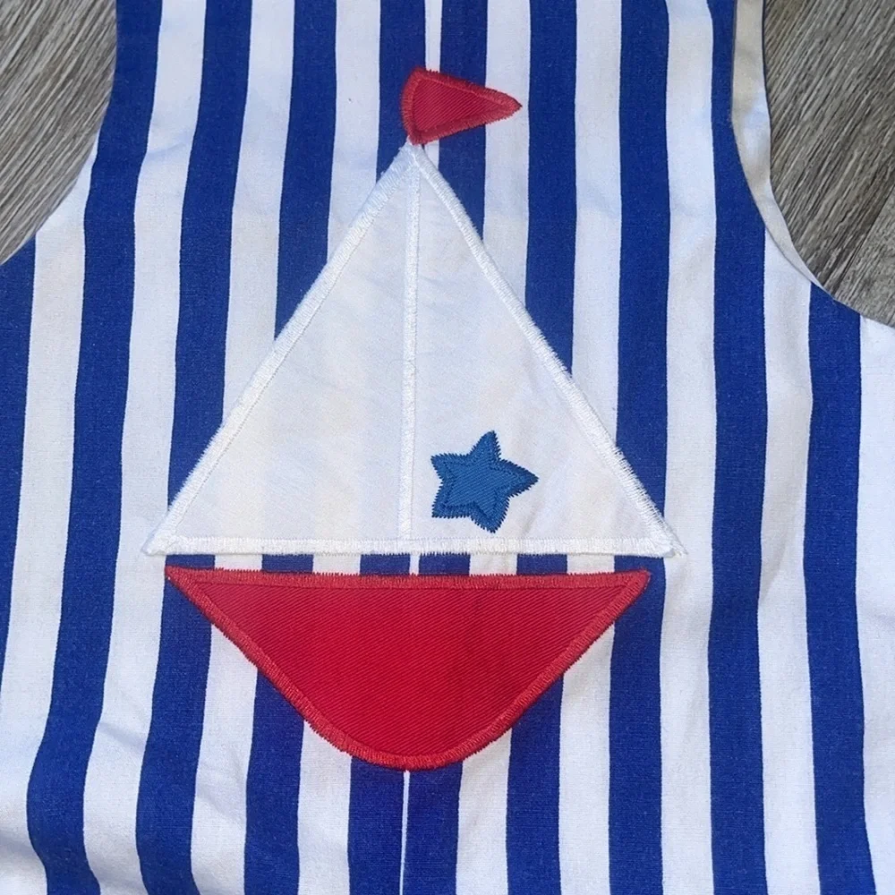 Bailey Boys Sailboat Romper size 9 months blue stripe baby